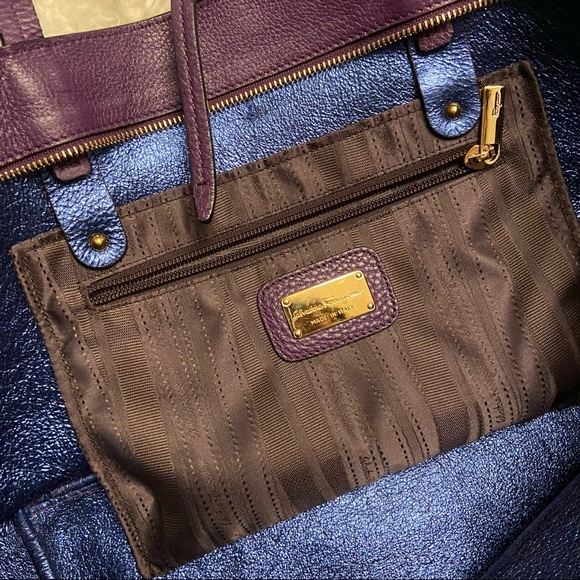 SALVATORE FERRAGAMO Purple Leather Bice Tote - Picture 3 of 13